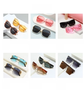 Collection of square rimless metal sunglasses in various colors for outdoor fashion