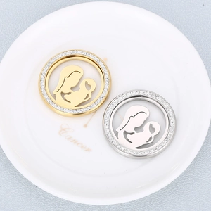 Hollow mother and baby pendant necklace in gold and silver with sparkling rhinestones