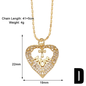 Detail view of gold MAMA heart pendant with cross and white zircon pavé setting