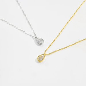 S925 sterling silver waterdrop pear necklaces in gold and silver finish with white stones
