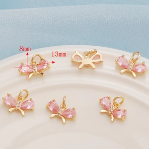 14K gold filled butterfly charm with pink zircon stones for DIY jewelry making