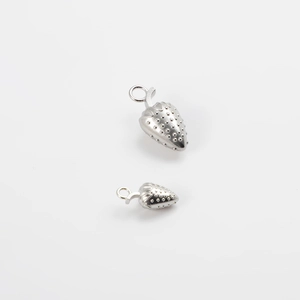 Detailed pair of silver stainless steel strawberry charms for DIY jewelry making