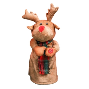 Renne de Noël musical et rotatif en peluche avec nez rouge et bouton poussoir