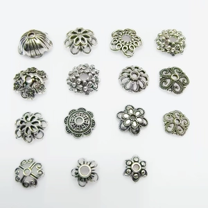 Collection of 15 Tibetan silver flower bead caps and spacers for DIY jewelry making