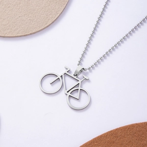Minimalist silver mountain bike pendant necklace with ball chain for men and women