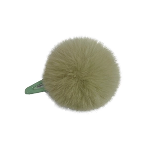 Cute light green faux rabbit fur pom pom hair clip for girls on white background