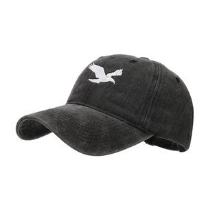 Casquette de baseball en coton délavé gris foncé avec broderie aigle et visière courbée