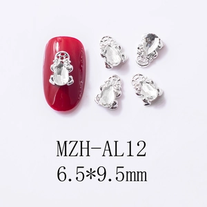 Detail of 6.5x9.5mm alloy nail art charm with silver base and drop-shaped gemstone