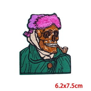 Detailed embroidery texture of skull biker patch with size 6.2x7.5cm for jackets