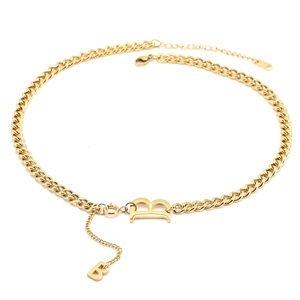 Collier Pendentif Lettre B En Acier Titane Femmes Grosse Chaîne Cubaine Superposée Glands Chaîne De Pull À La Mode