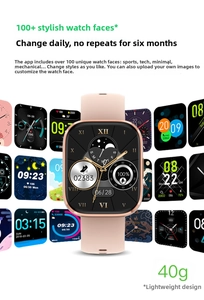 Pink smartwatch with rose gold frame featuring a customizable 1.96-inch touchscreen display