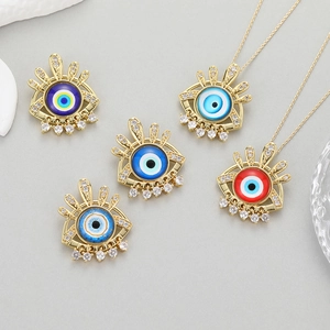14K gold plated evil eye jewelry set with blue and red enamel and cubic zirconia stones