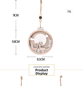 Detailed view of 8.5cm wooden Christmas elk pendant with sparkling silver glitter accents