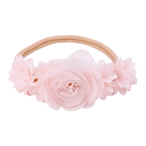Detail of pink chiffon flowers and high-elastic nylon band for baby headbands