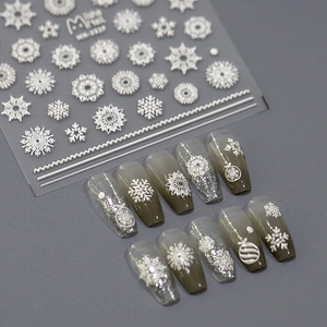 3D Relief Nail Stickers White Snowflake Christmas Patterns Self Adhesive Winter Holiday Manicure Decoration