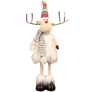 Standing Christmas reindeer plush toy with retractable legs and glowing knit hat decor