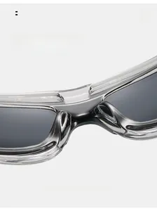 Detail of comfortable nose pads on clear gray cycling sunglasses for long wear