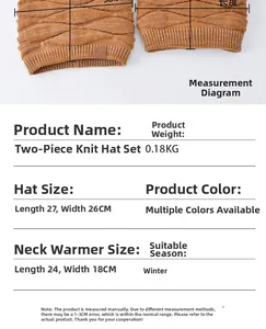 Größentabelle für Winter-Strickmütze und Schal-Set mit Maßen und 0.18kg Gewichtsangabe