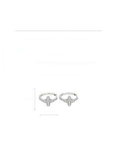 Detail view of silver clover earrings with cubic zirconia, dimensions 2.5cm by 2.5cm