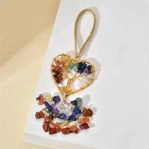 Pendentif cœur Arbre de Vie fait main avec pierres naturelles en cristaux colorés