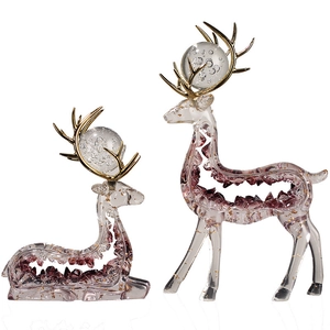 European style crystal elk statues with purple quartz and gold leaf for home decor