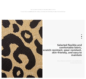 Macro view of scratch-resistant leopard print woven fabric texture on a round bag