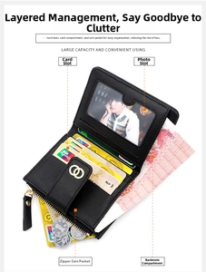 Detailed view of the black quilted wallet interior with card slots and a zipper pocket
