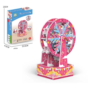 Pink DIY 3D wooden ferris wheel puzzle STEAM educational science toy for children