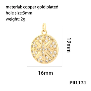 Detailed dimensions of 18K gold plated copper starburst charm with zirconia inlay