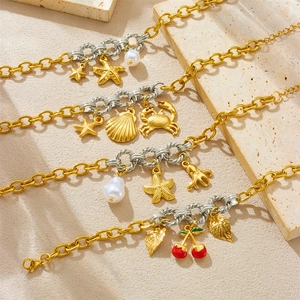 Fashion Bracelet Stainless Steel Enamel Fruit Marine Pendant Two Tone Chain Jewelry For Women Vacation Retro Style