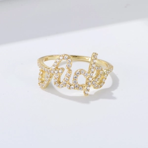 S925 sterling silver gold plated Rich letter ring with micro-paved cubic zirconia stones