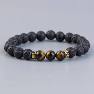 Natural Lava Stone Tiger Eye Beaded Bracelet Volcanic Rock Essential Oil Diffuser Aromatherapy Handmade Jewelry For Men Women