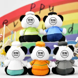 Schattige pluche panda sleutelhanger collectie met beroepsuiforms van achteren