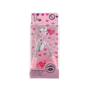 Portable stainless steel eyelash curler in pink heart packaging, weight 43.5g