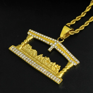 The Last Supper Pendant Necklace Stainless Steel Rhinestone Iced Out Hip Hop Religious Jewelry Twist Chain