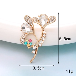 Detailed size view of rhinestone flower charm showing dimensions 5.5cm by 3.5cm