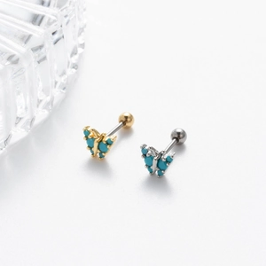 Butterfly cartilage earrings with turquoise stones in gold and silver stainless steel