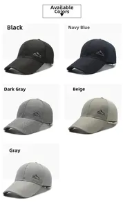 Détail des casquettes de baseball en maille respirante en noir, marine, gris et beige