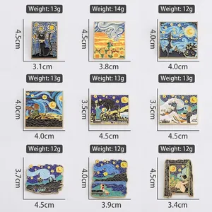 Creative Van Gogh Starry Night enamel pins set featuring classic art designs for clothes