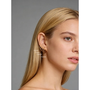 Minimalist S925 sterling silver hoop earrings in four sizes displayed on a model