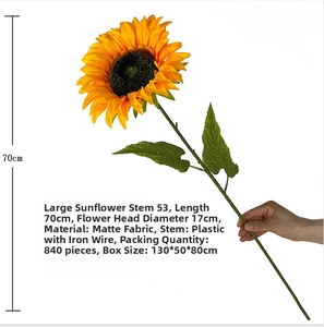 Detail showing artificial sunflower dimensions with 70cm stem and 17cm large flower head