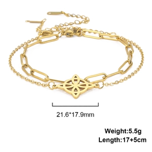 Zweilagiges Edelstahlarmband in Gold mit Blumenanhänger und technischen Abmessungen