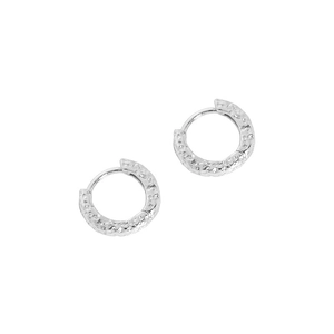 Minimalist S925 sterling silver hoop earrings with a textured hammered finish for women