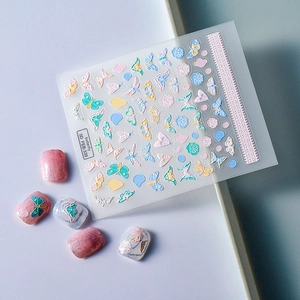 5D embossed butterfly nail stickers FEB-339 with colorful floral patterns and 3D texture