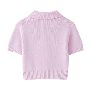 Slim fit light purple knitted short sleeve polo shirt featuring a classic ribbed cropped back
