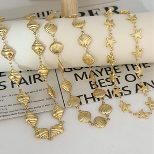 Summer beach style 18k gold plated stainless steel shell and starfish necklaces