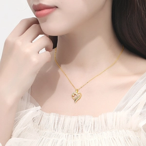 Elegant 925 sterling silver heart necklace with gold plating and sparkling zircon stones