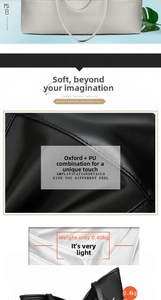 Detailed view of oxford fabric and PU leather stitching on a 0.4kg lightweight tote bag