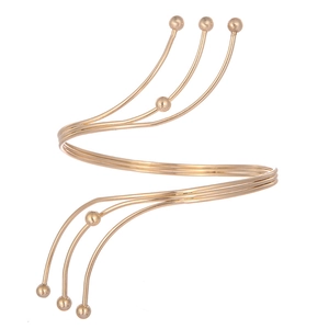 Minimalistischer goldener Spiral-Armreif mit parallelen Bändern und kleinen Kugelakzenten