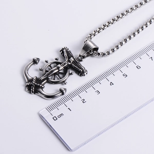 Vintage stainless steel viking anchor cross pendant necklace with 4.3cm size scale view